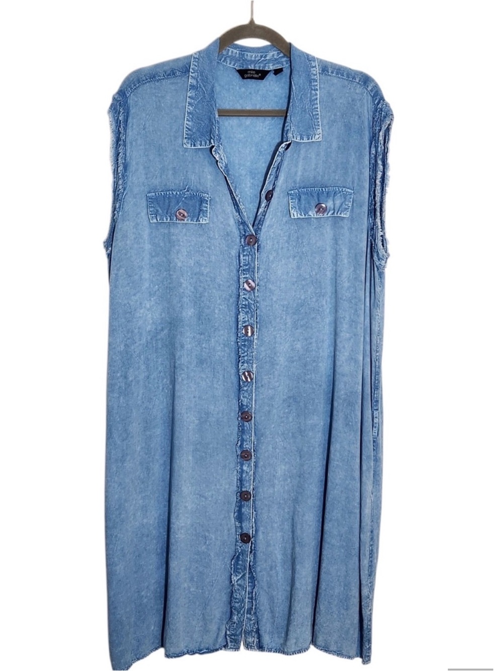 Mlle Gabrielle Light Wash Chambray Button-up Shirt Dress Size 3X